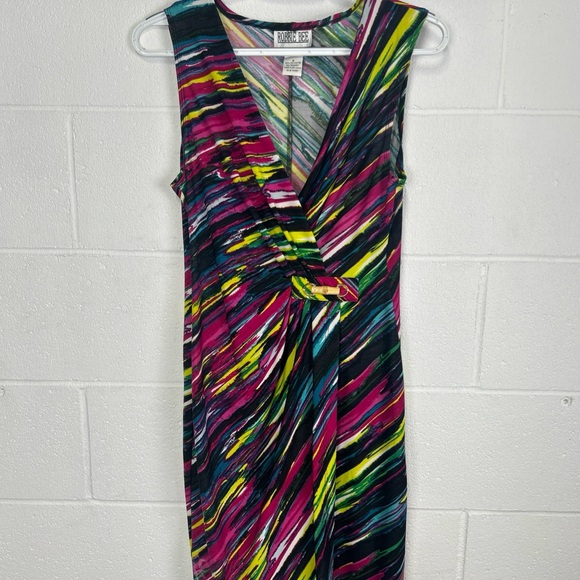 Robbie Bee Pink and Blue Sheath Midi Dress Sleeveless V-Neck Cocktail - Picture 1 of 7